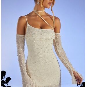 Oh Polly Cream Beaded Mini Dress